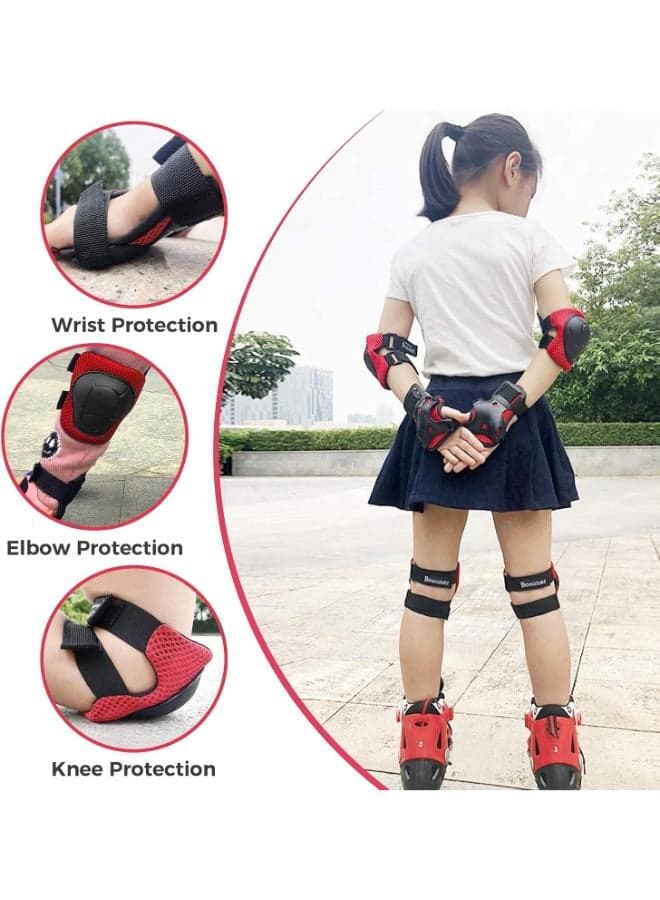 BOSONER Kids/Youth Knee Pad Elbow Pads Guards Protective Gear Set for Roller Skates Cycling BMX Bike Skateboard Inline Skatings Scooter Riding Sports (Black/red, Medium) (٣)