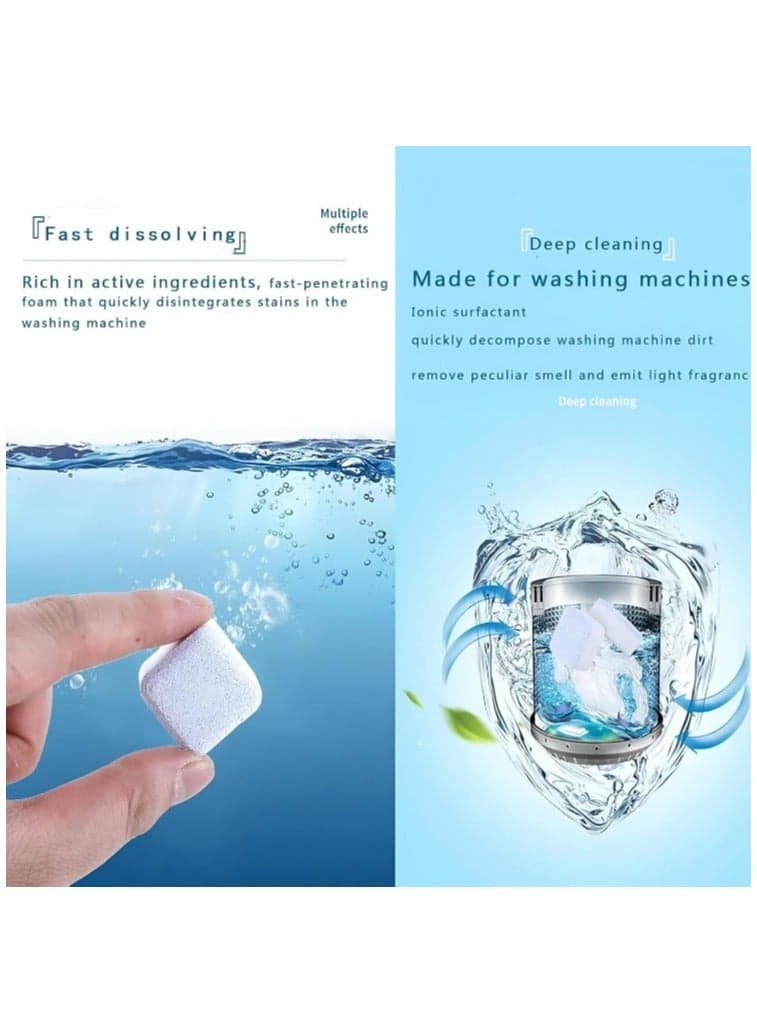 Washing Machine Cleaning Tablets – 12 Effervescent Capsules for Automatic and Manual Washers – Suitable for Front-Load and Top-Load Machines – Deep Cleaner for Removing Deposits and Accumulated Dirt – Washer Drum Sanitizer with Germ and Bacteria Elimination – Effective Tub Cleaner with Deodorizing Features All Purpose Cleaners (٧)