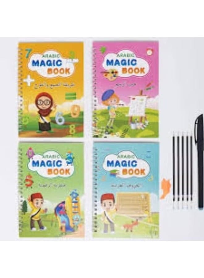 4 PCS Arabic Magic Practice Copybook Reusable Handwriting Tracing Book Alphabet Drawing and Writing for Kids Includes Pen Refills and Grip High Quality Educational Learning Tool Gift for Children Reading & Writing (٥)