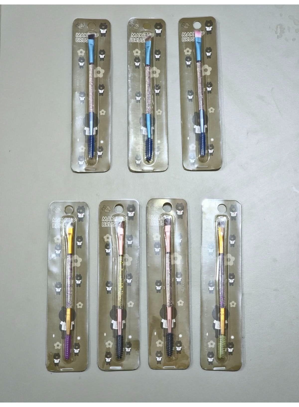 Dual-Ended Eyebrow Brush & Spoolie - Angled Eye Makeup Brush with Sparkle Glitter Handle (Multi Color) (٧)
