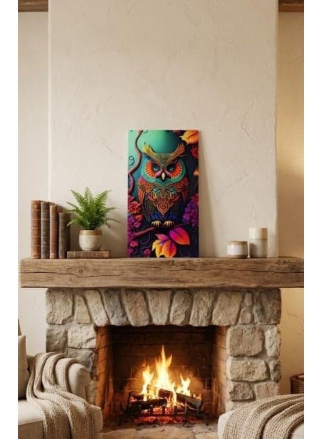 Colorful Owl Wall Art, Canvas Print, Vibrant Purple and Teal, Modern Home Decor, Animal Theme Size Small(15x30) Medium (20x30) (Small) (2)