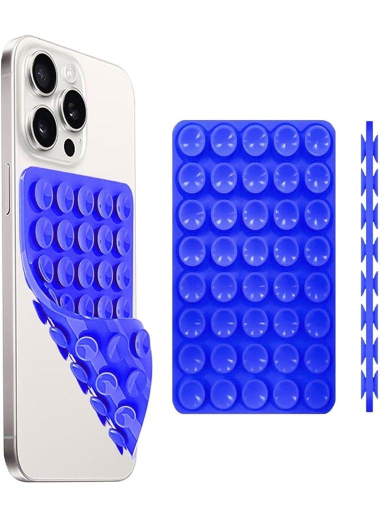Silicone Suction Cup Phone Case Mount Double Sided, Phone Accessories Hands-Free Strong Grip Holder for Selfies and Videos, Silicon Phone Holder for iPhone and Android (Blue) Phone Grips & Stands