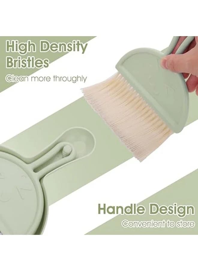 Mini Dustpan & Brush Set – Soft Bristle Desk & Home Broom – Table & Kitchen Use – Green (10)