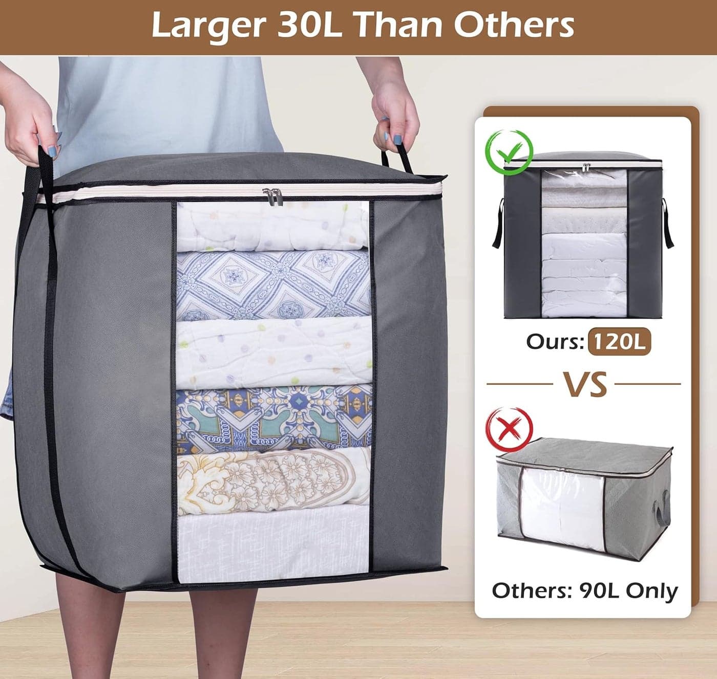 120L Extra Large Blanket Storage Bags Breathable Clothes Storage Containers for King Comforter Bedding Pillow Sheet, 2 Packs (2)