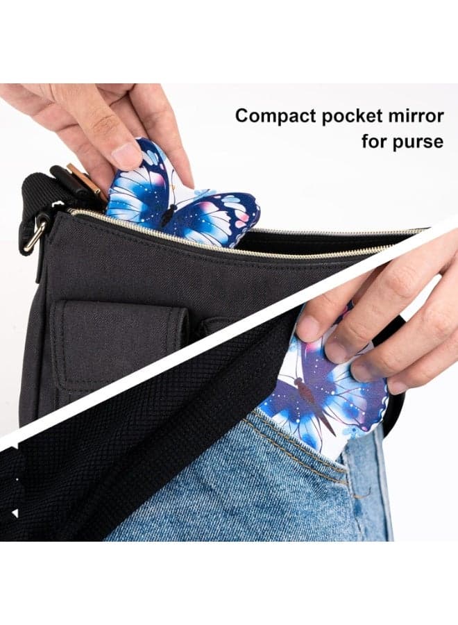 Butterfly Compact Pocket Makeup Mirror with 2x Magnifying Mirror, Faux Leather Folding Travel Mirror (٥)