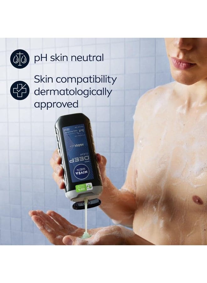 Nivea Men Deep Clean 3in1 Shower Gel for Body, Face & Hair - 250 ml Shower Gels & Body Wash (٦)