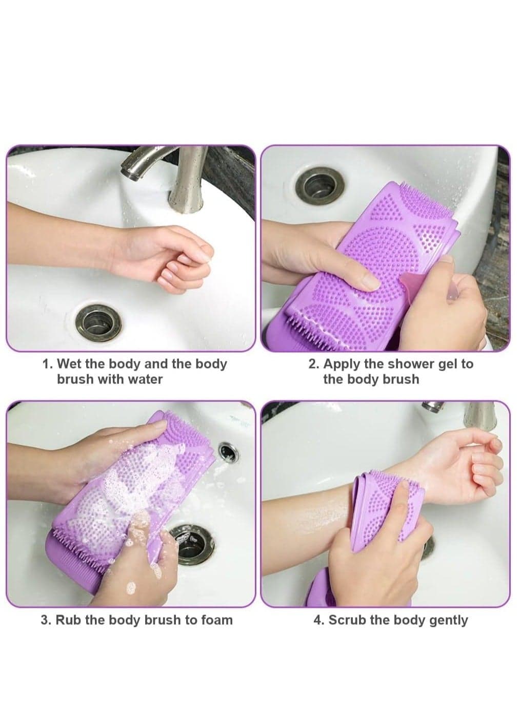 Double Sided Silicone Bath Brush, Deep Cleansing and Massage, Exfoliating Loofah for Dead Skin Removal, Easy to Clean, Suitable for All Ages, Perfect for Bathing Baby, Men and Women (Purple) Body Brushes (٤)
