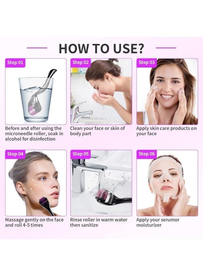 Derma Roller System, 0.5mm Titanium Micro Needles, 540 Needles for Face Care and Hair Growth Face Massagers & Rollers (٢)