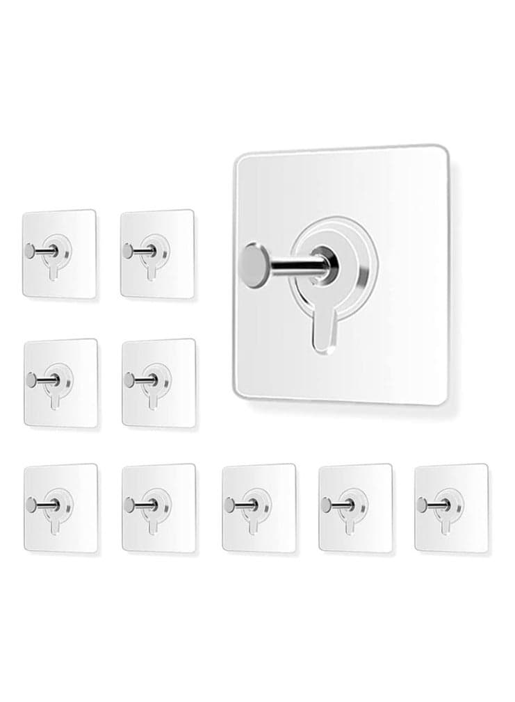 10 pcs Heavy Duty Wall Hooks Self Adhesive Hook Strong Nail Transparent Screw Holder Self Sticking Wall Hooks for Bathroom Kitchen Wall Hanging Ceiling Screw Net Length