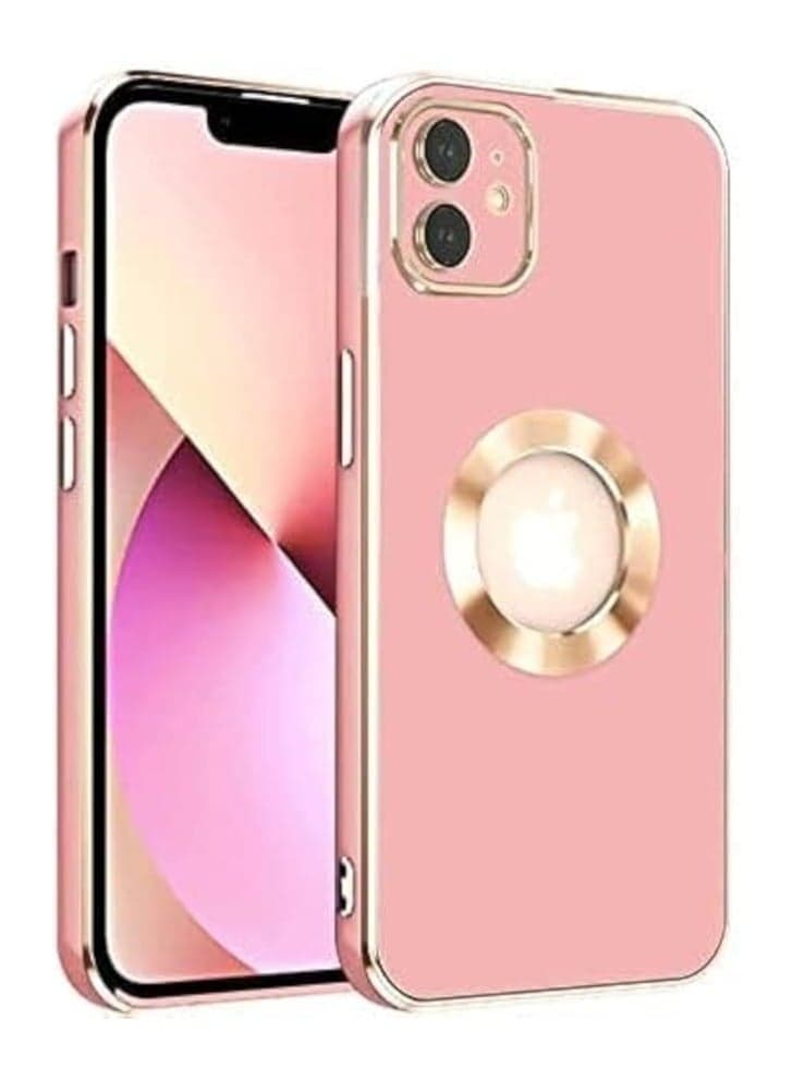 Soft TPU Back Cover with Luxury Logo Cutouts and Lens Protection in Gold Frame for iPhone 12 (Rose) Cases & Covers