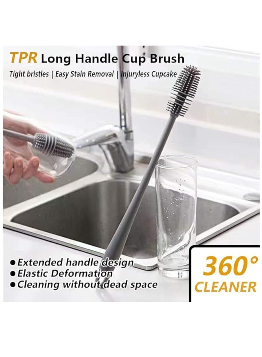 Silicone Baby Bottle Cleaning Brush with Long Handle for Water Bottles and Cups - Gray and White (4)