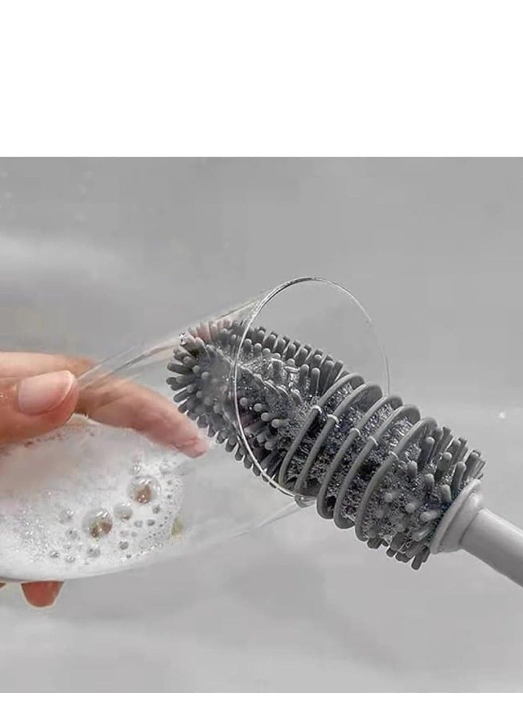 Silicone Baby Bottle Cleaning Brush with Long Handle for Water Bottles and Cups - Gray and White (5)
