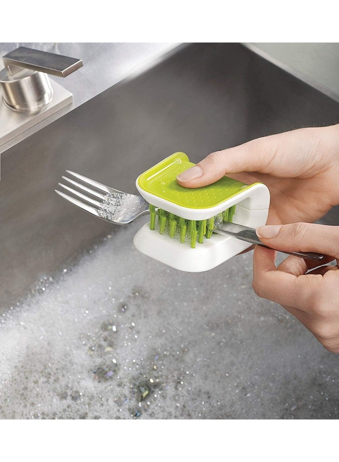 Non-slip cutlery cleaning brush, ABS cutlery cleaner, double-bristled cleaning brush for kitchen utensils, chopsticks, forks, spoons, knives, and washing. (2 pieces) (5)