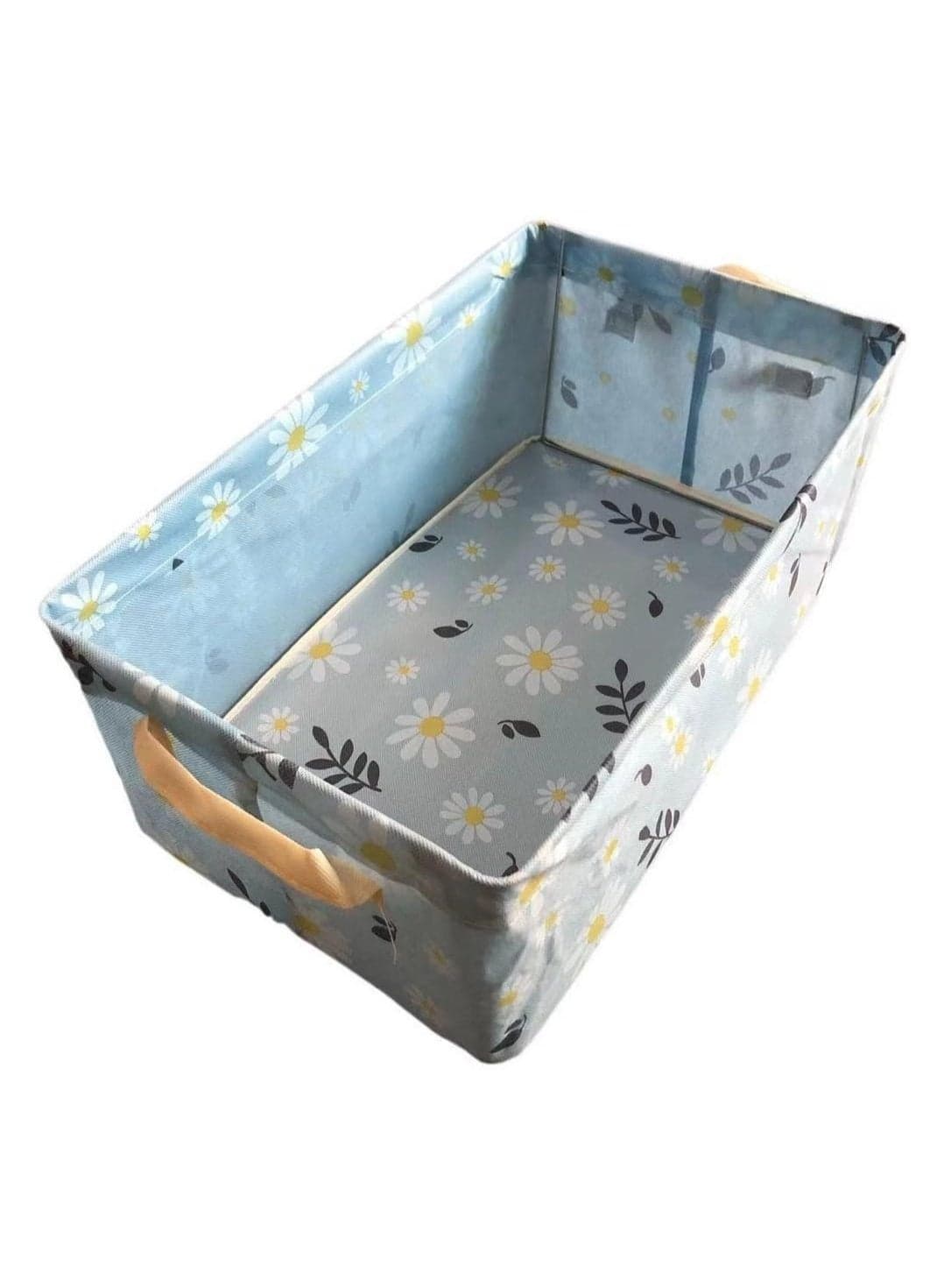 Foldable Drawer Wardrobe Organizer Box for Jeans Pants Shirts Dresses, Washable Fabric Closet Storage Bin with Handles, Light Blue Floral Pattern, Space Saving Organizer for Wardrobe Shelves Home (٣)