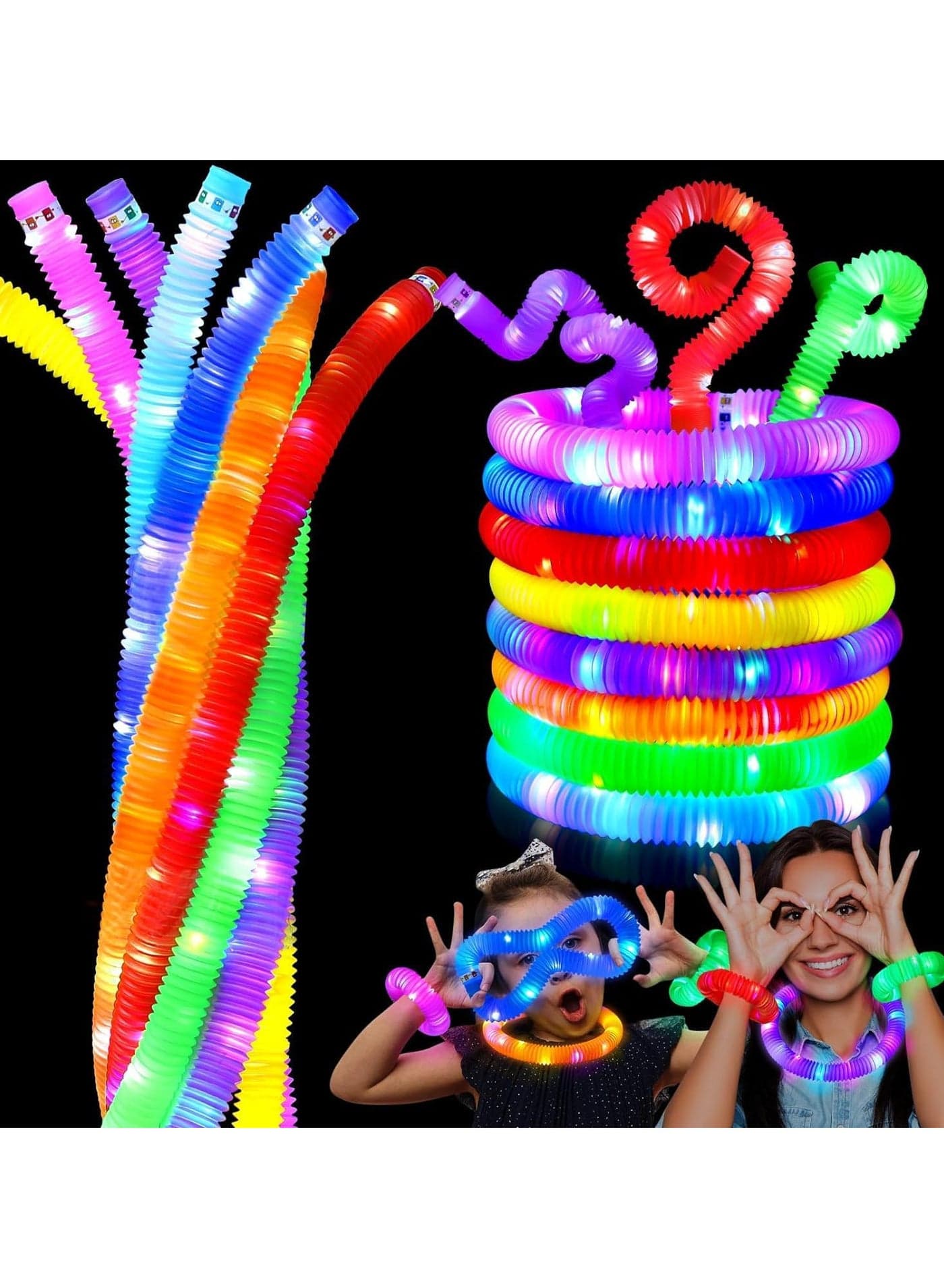 1 Pack Light Up Pop Tubes, Fidget Toys, LED Glow Tubes for Kids Birthday Parties, Glow Sticks for the Dark Parties (Red) Push & Pull Toys (٣)
