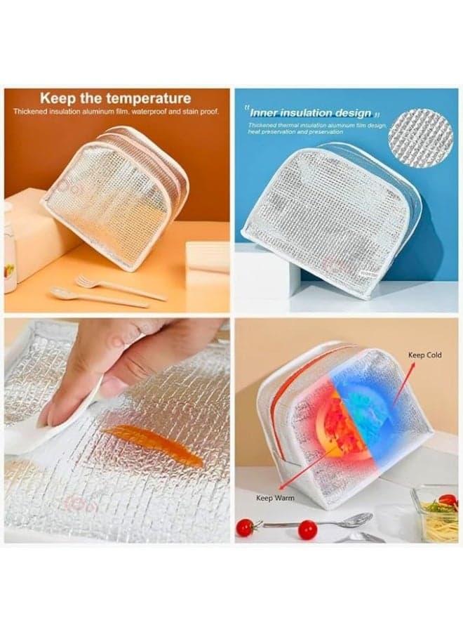 Insulated Lunch Bag Waterproof, Thermal Lunch With Thick Aluminum Foil Lining For Hot Food, Student Office Handbag, Picnic Bag 22x19x11Cm Portable Lightweight Durable (Light Blue, Bird) (٤)