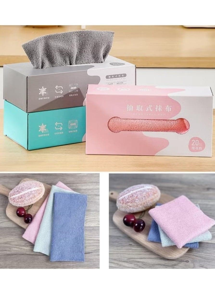 20-Piece Microfiber Cleaning Towels – Reusable Dish Towels with Dispenser Box (Multi-purpose and Multi-colored) Cleaning Cloth (٣)