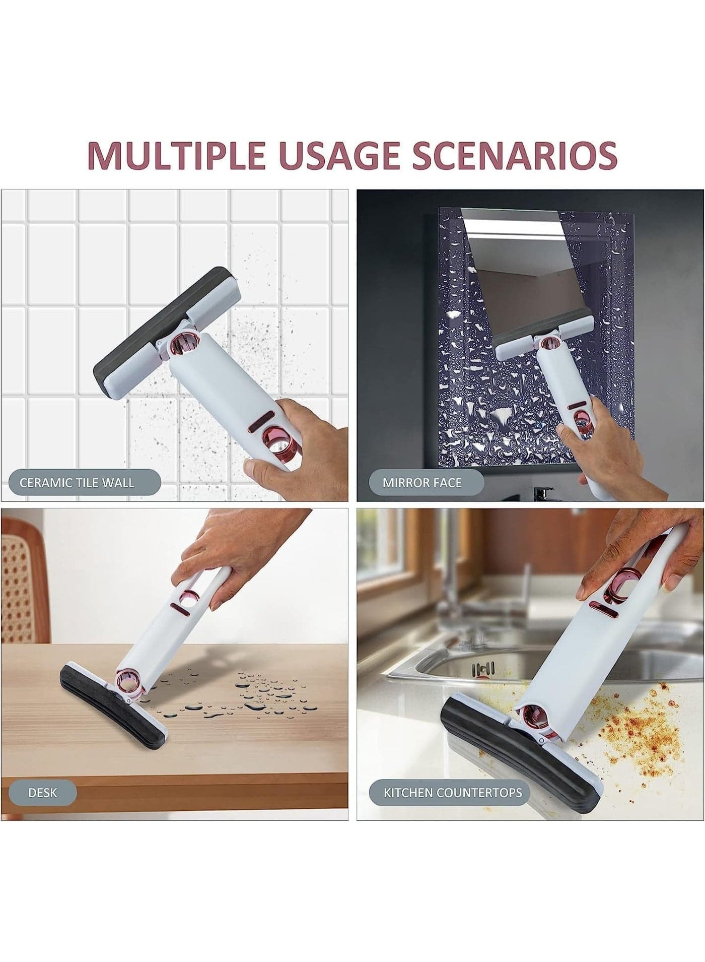 Self-Squeezing Sponge Mop for Glass and Mirrors, Portable Wet and Dry Cleaning Squeegee for Home and Car Household Cleaning Sponges (6)