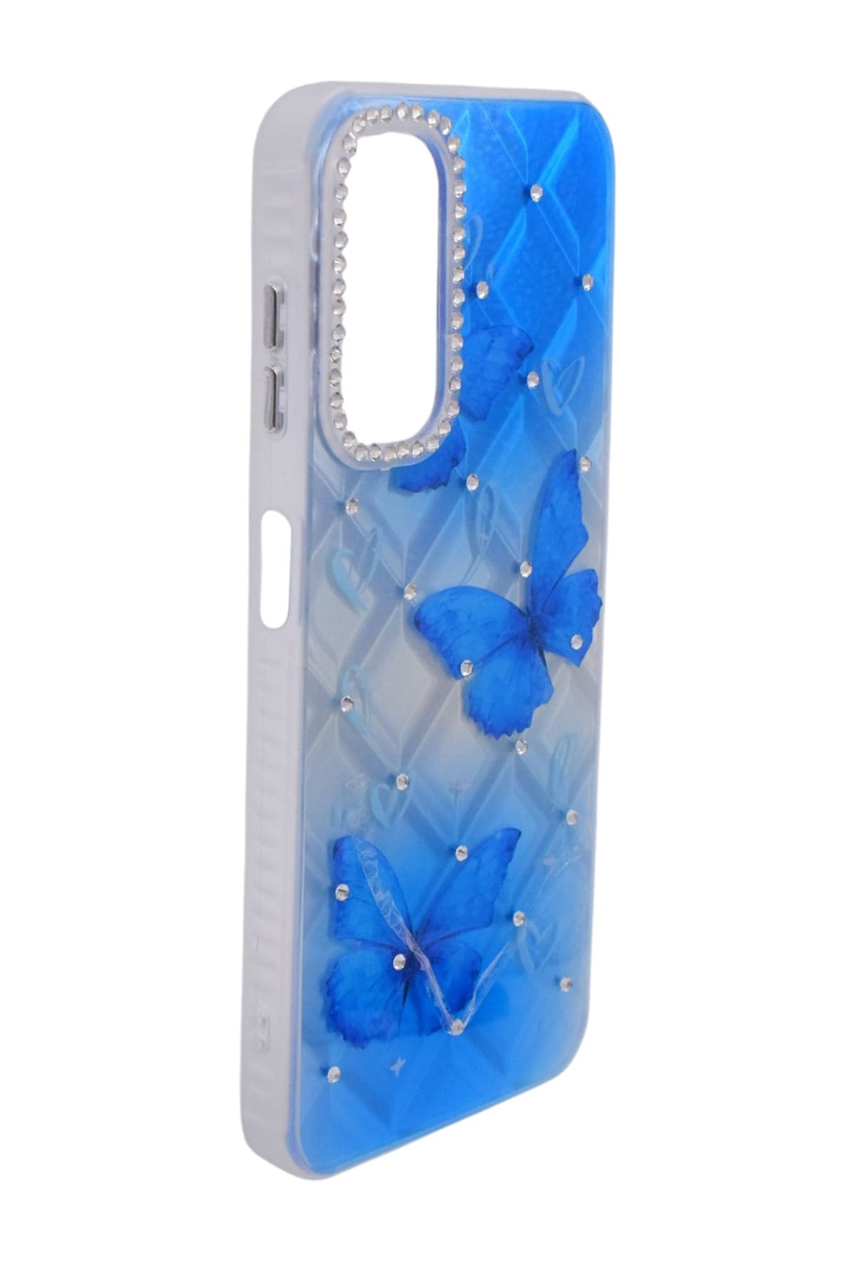 TPU Butterflies Printed Back Cover Case with Rhinestone Camera Border For Samsung Galaxy A14 - Blue Transparent (٣)