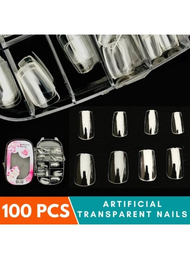Fake Nails High Quality 100pcs/Box Natural Transparent Different Sizes Nail Art (٣)