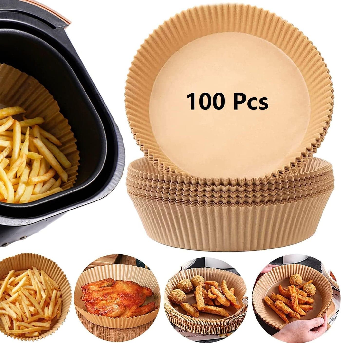 100PCS Non-stick Disposable Air Fryer Liners, Air Fryer Disposable Paper Line... Baking Parchment Papers