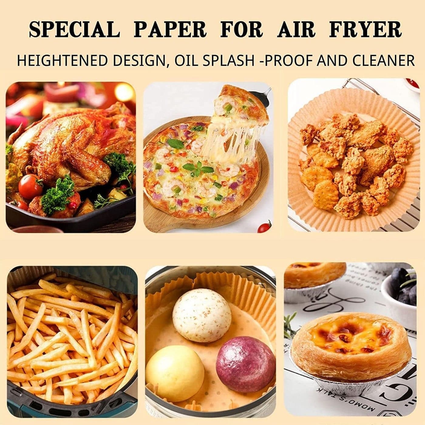 100PCS Non-stick Disposable Air Fryer Liners, Air Fryer Disposable Paper Line... Baking Parchment Papers (٦)
