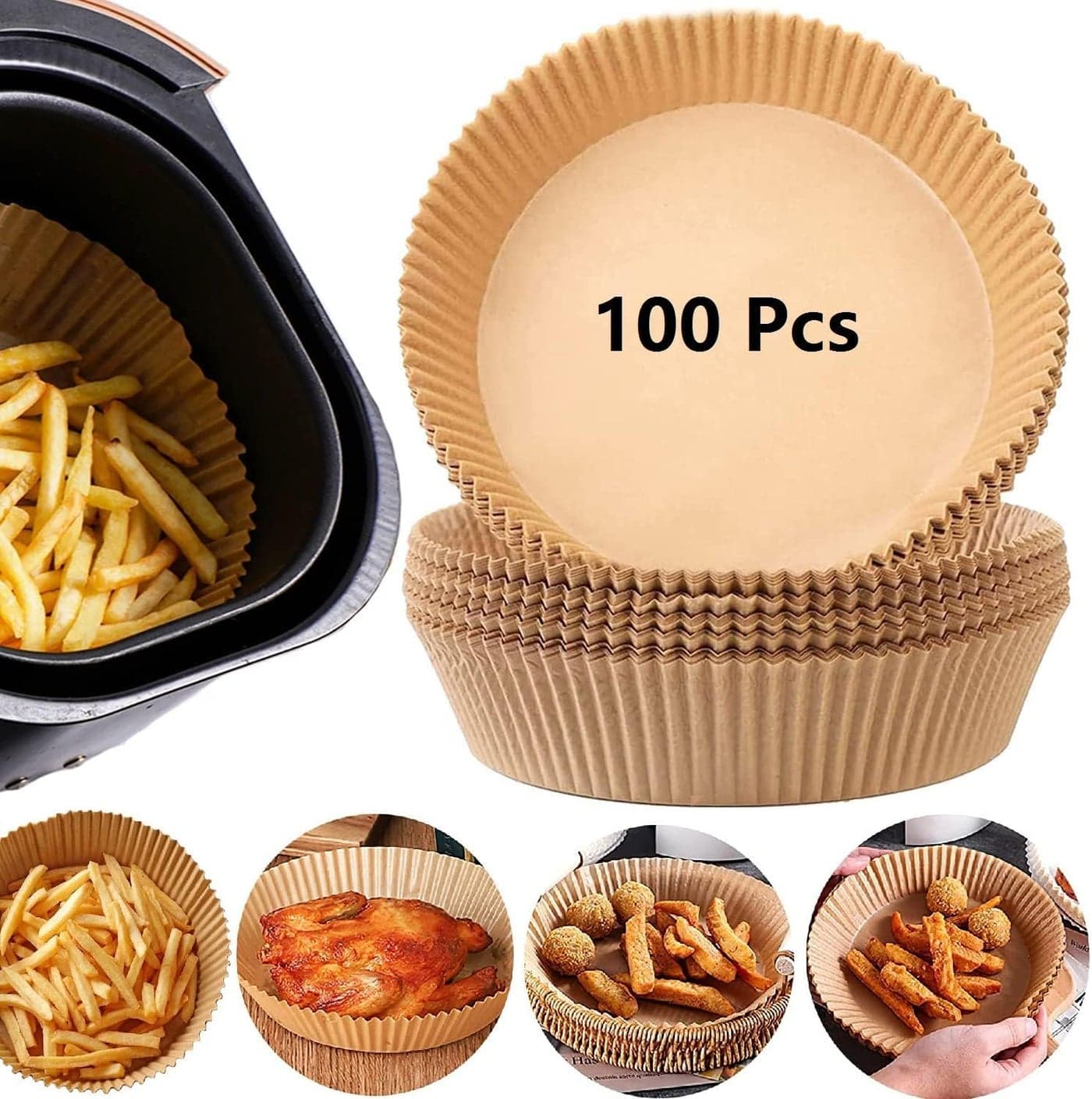 100PCS Non-stick Disposable Air Fryer Liners, Air Fryer Disposable Paper Line... Baking Parchment Papers (٨)