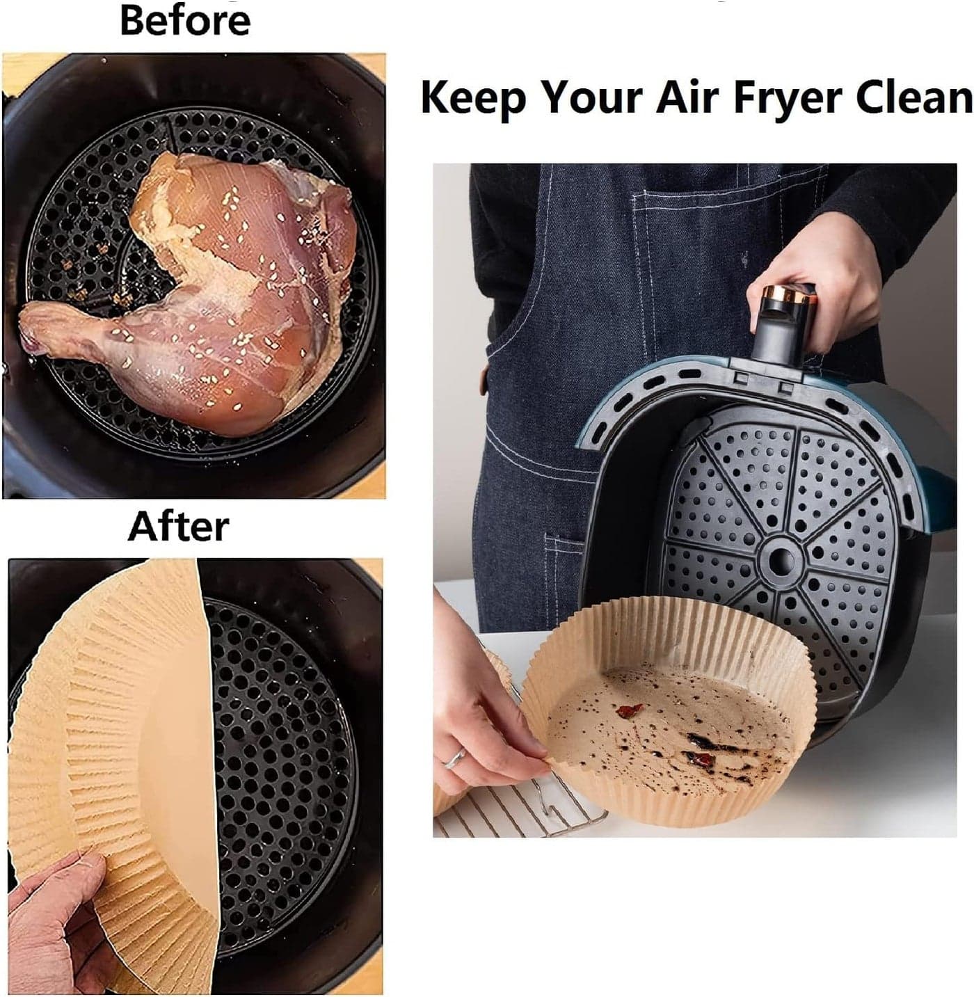 100PCS Non-stick Disposable Air Fryer Liners, Air Fryer Disposable Paper Line... Baking Parchment Papers (٢)