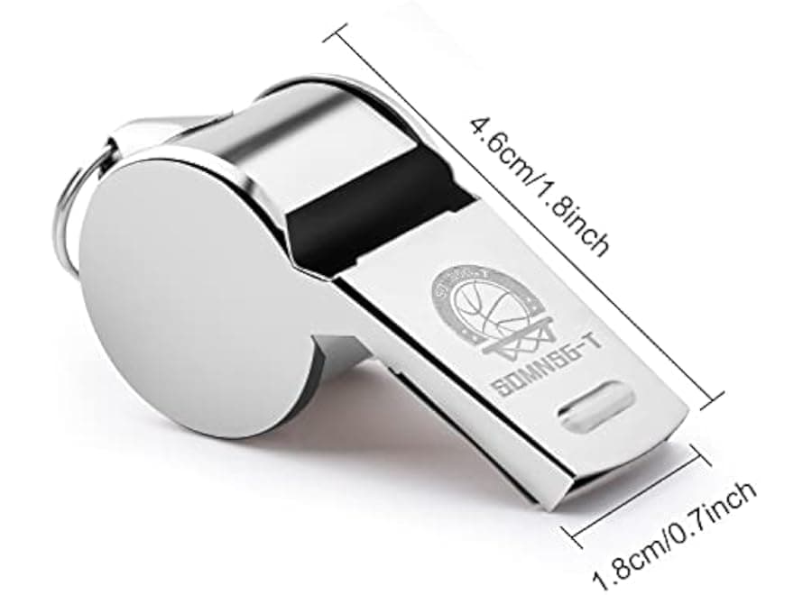 Metal Coach Whistle with Short Cord - Whistle with Cord for Football, Sports Coaches, and Referees - Loud and Clear Sound for Children and Adults - 2 Pieces - Silver Stainless Steel (4)