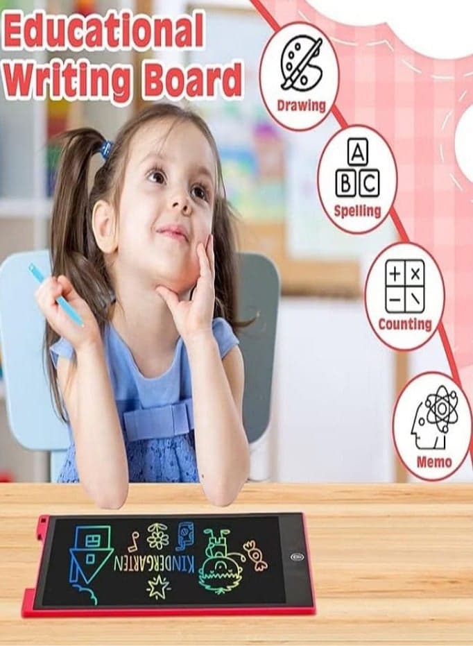 12 Inch LCD Writing Tablet for Kids, Colorful Drawing Board for Children, Erasable and Reusable Electronic Drawing Board, LCD Drawing Tablet for Toddlers - Red (5)
