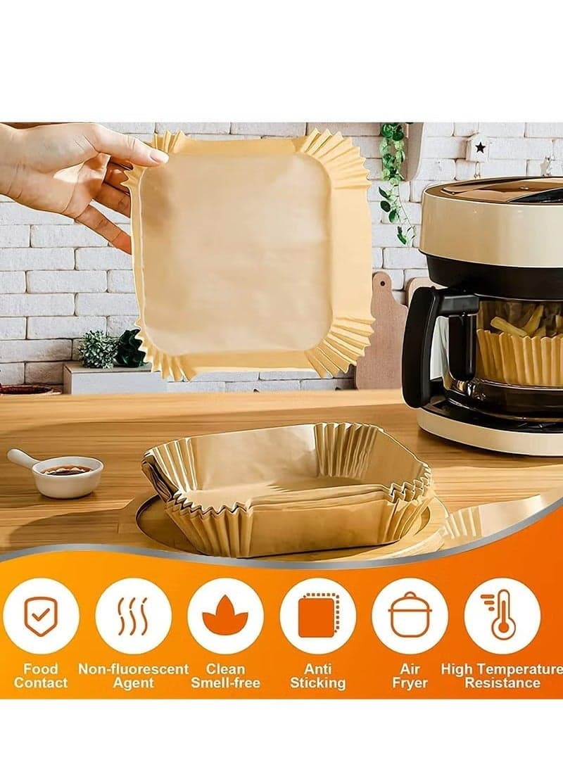 20CM Square Air Fryer Liner, Waterproof Air Fryer Baking Paper, Microwave Baking Parchment Paper (50 Pack) Barbecue Tools (٥)