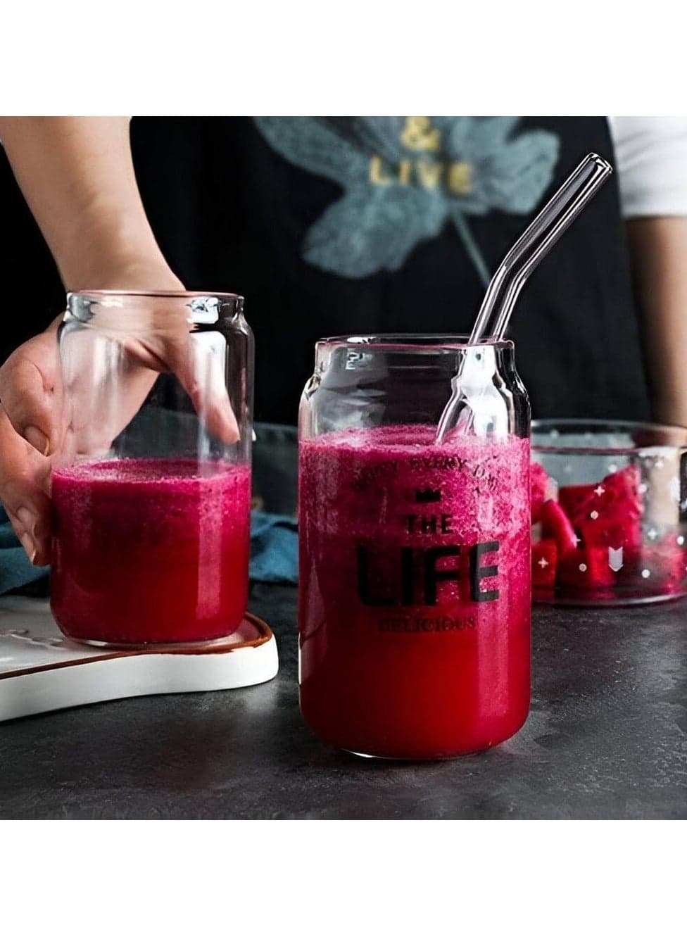"Reusable Glass Drinking Straws for Drinks with Cleaning Brush for Easy Maintenance (4 Pack) " Cups & Straws (٤)