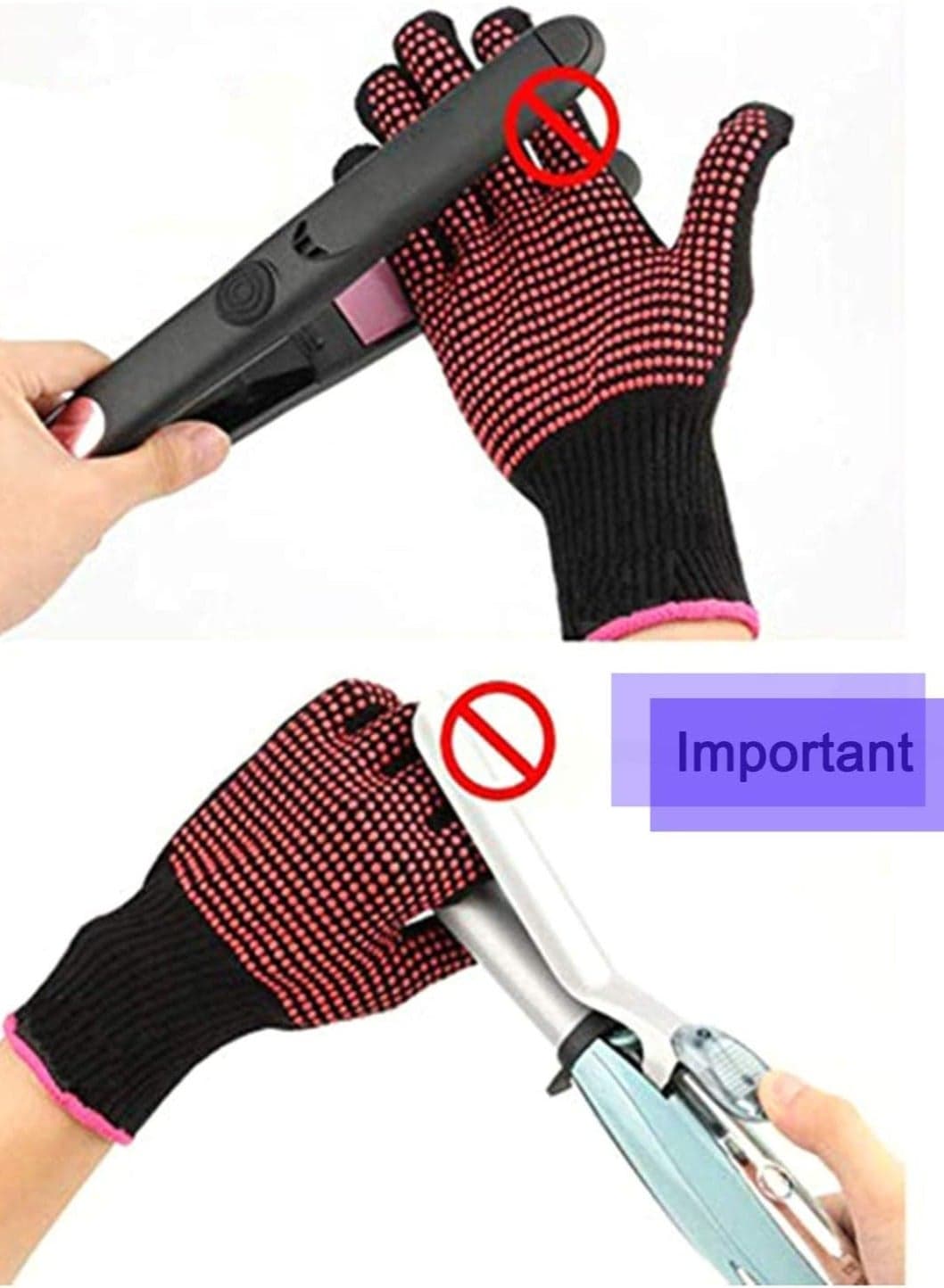 Heat Resistant Gloves for Hair Styling, Silicone Grip Dots, Professional Curling Iron Protection (Multi Color) (2)