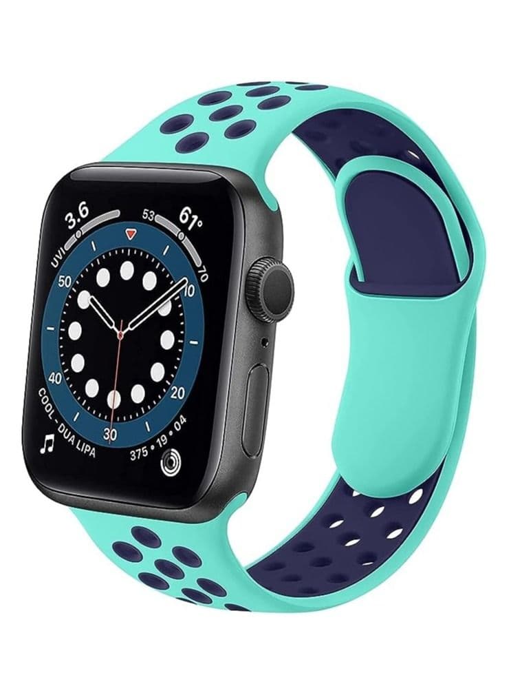 Strap Silicone Sport Band For Apple Watch 45mm Series 7 44mm / 42mm Series 1/2/3/4/6/SE Replacement Strap Wristband Bracelet Compatible with 42 mm / 44 mm / 45 mm (Teal & Blue) Smartwatch Bands