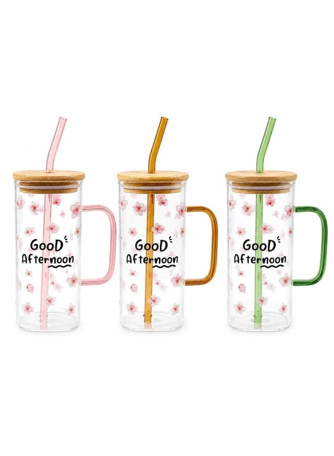 Clear cold drink cup with bamboo lid and reusable straw – colorful handle (7)