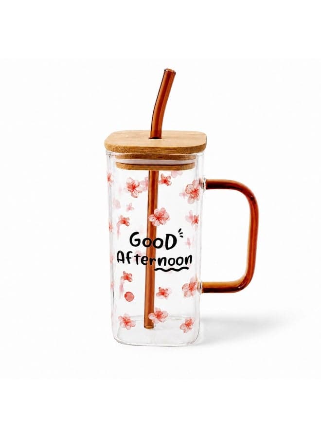 Clear cold drink cup with bamboo lid and reusable straw – colorful handle (4)