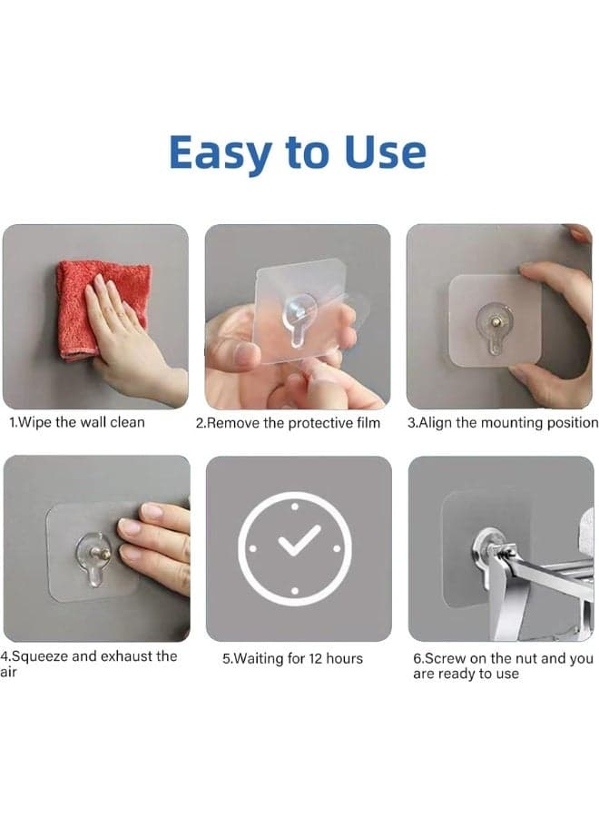 10 pcs Heavy Duty Wall Hooks Self Adhesive Hook Strong Nail Transparent Screw Holder Self Sticking Wall Hooks for Bathroom Kitchen Wall Hanging Ceiling Screw Net Length 8mm (7)