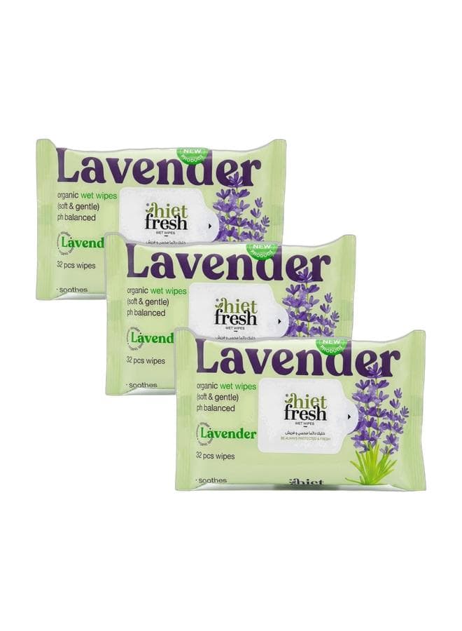 hiet Fresh Organic Lavender Scented Wet Wipes - Soft & Gentle, pH Balanced, 32 Count Bundle Cleaning Wet Wipes