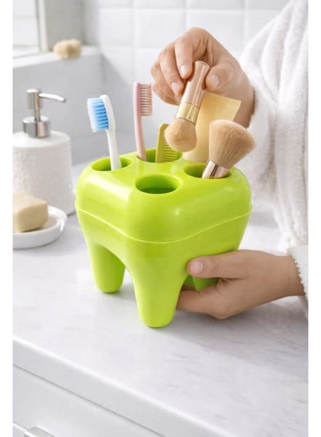 Creative Tooth Shaped Plastic Toothbrush, Toothpaste & Makeup Brush Holder Organizer Dispenser - Green (2)