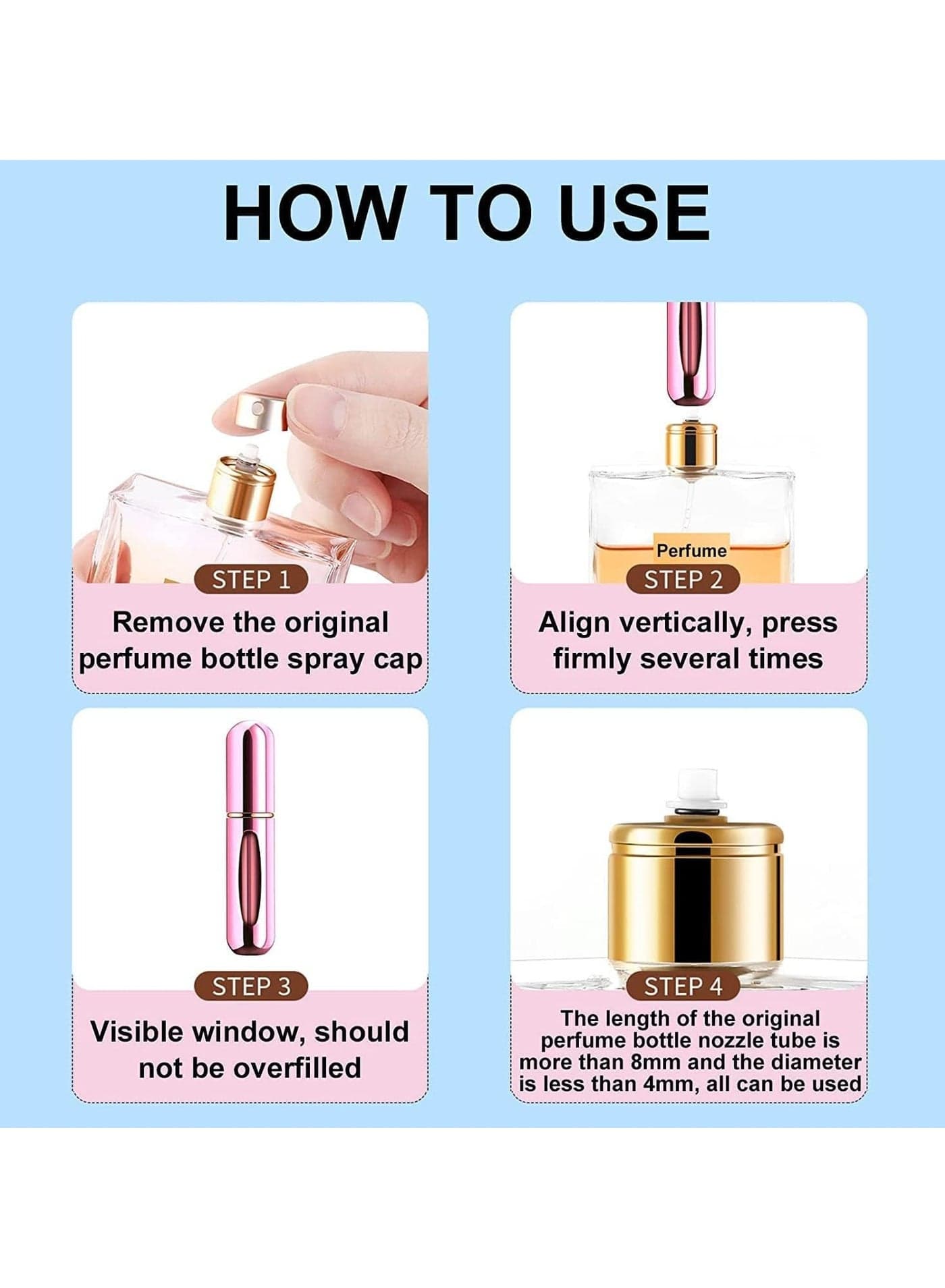 Portable Mini Refillable Perfume Atomizer Bottle Atomizer Travel Size Spray Bottles Accessories Portable Mini Travel Decant Sprayer Refiller Bottle_Multicolor (Pack of 2) (٥)