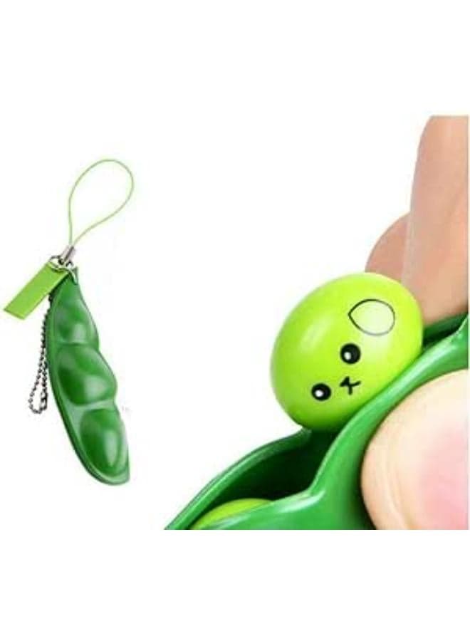 Squeeze-a-Bean Squishy Soybean Pendants Toys with Reduce Anxiety and Stress, Fidget Toys Squeeze-a-Bean Keychain Pendants Cellphone Chain Peas Pop It