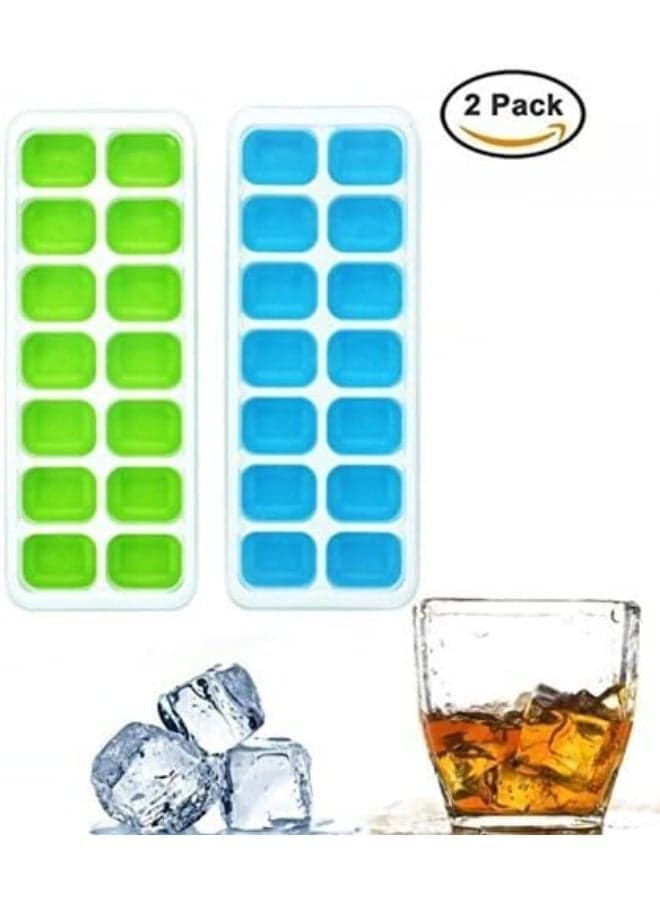 Silicone Ice Cube Molds – 2 Pieces, 28 Cubes, Blue and Green