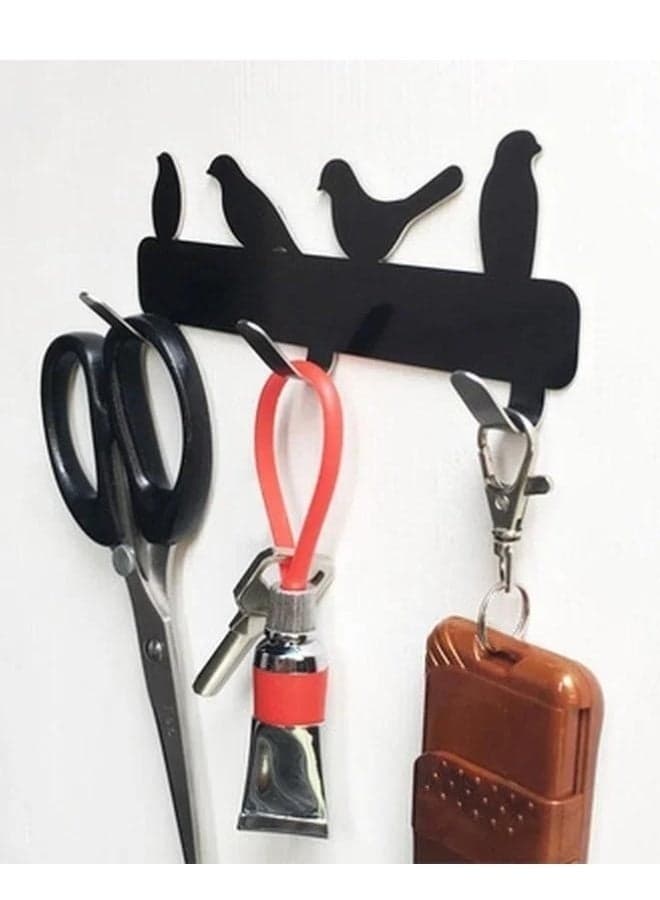 2Pcs Self-Adhesive Metal Bird Wall Hook Racks with 3 Hooks Each – Strong Sticky Wall Mounted Organizer for Towels, Keys, Clothes, Bags, Hats, Accessories & Kitchen Utensils – Decorative Heavy Duty No-Drill Wall Hooks for Bathroom, Kitchen, Entryway, Bedroom & Office 13X5 Cm - Black (٥)