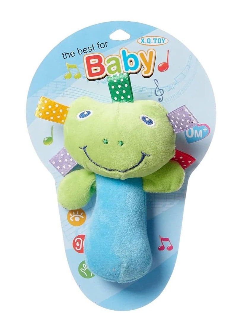 Stuffed toy in the shape of a frog – soft fabric rattle for babies