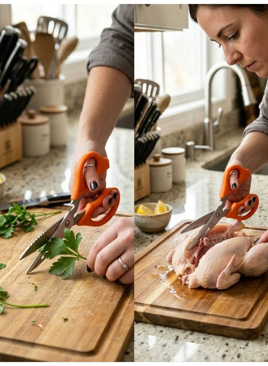 Multi Purpose Professional Kitchen Scissors Heavy Duty Stainless Steel Poultry Shears for Chicken Meat Fish and Vegetables with Serrated Blade Built in Bottle and Can Opener Ergonomic Non Slip Handle (٣)