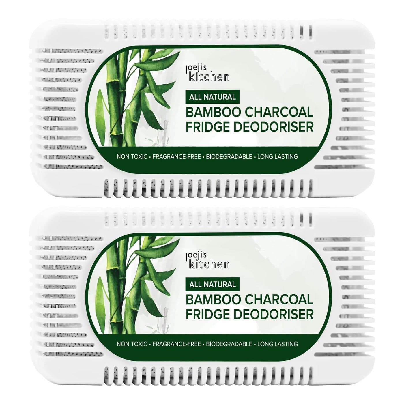 joeji's kitchen All Natural Bamboo Charcoal Fridge Deodoriser - Long Lasting 12 Months Odour Absorber - Non-Toxic & Fragrance-Free - 2 Pack Air Purifiers