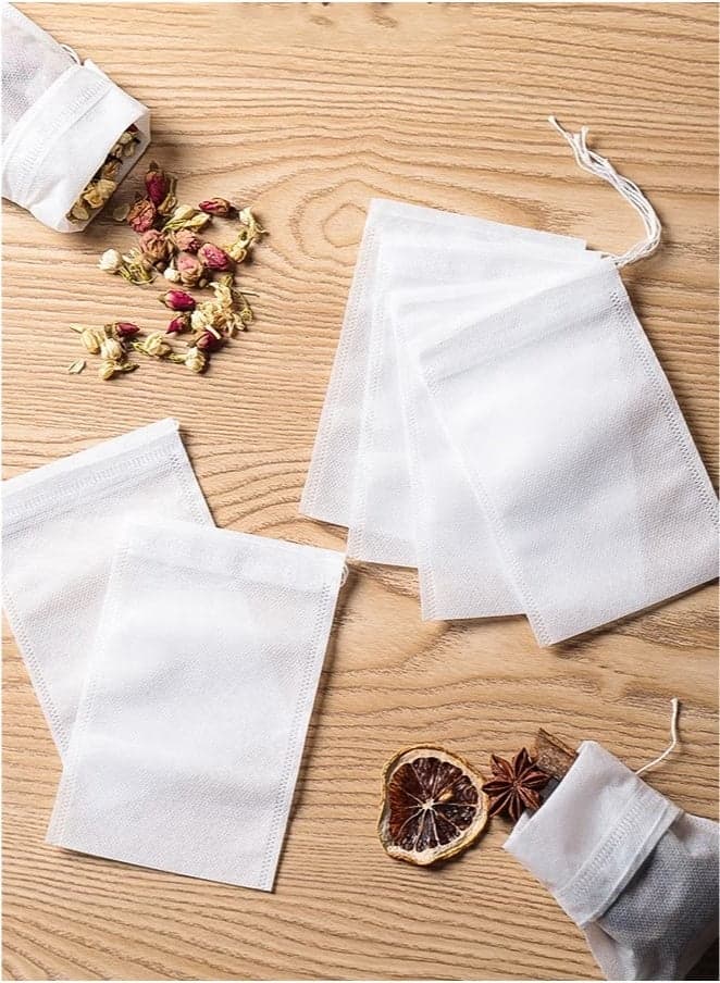 100Pcs Disposable Drawstring Tea infusers Tea Filter Bags for Loose Tea Herbs Spice Bags for Brew Tea Cold Brew Coffee (12*8cm) (٥)