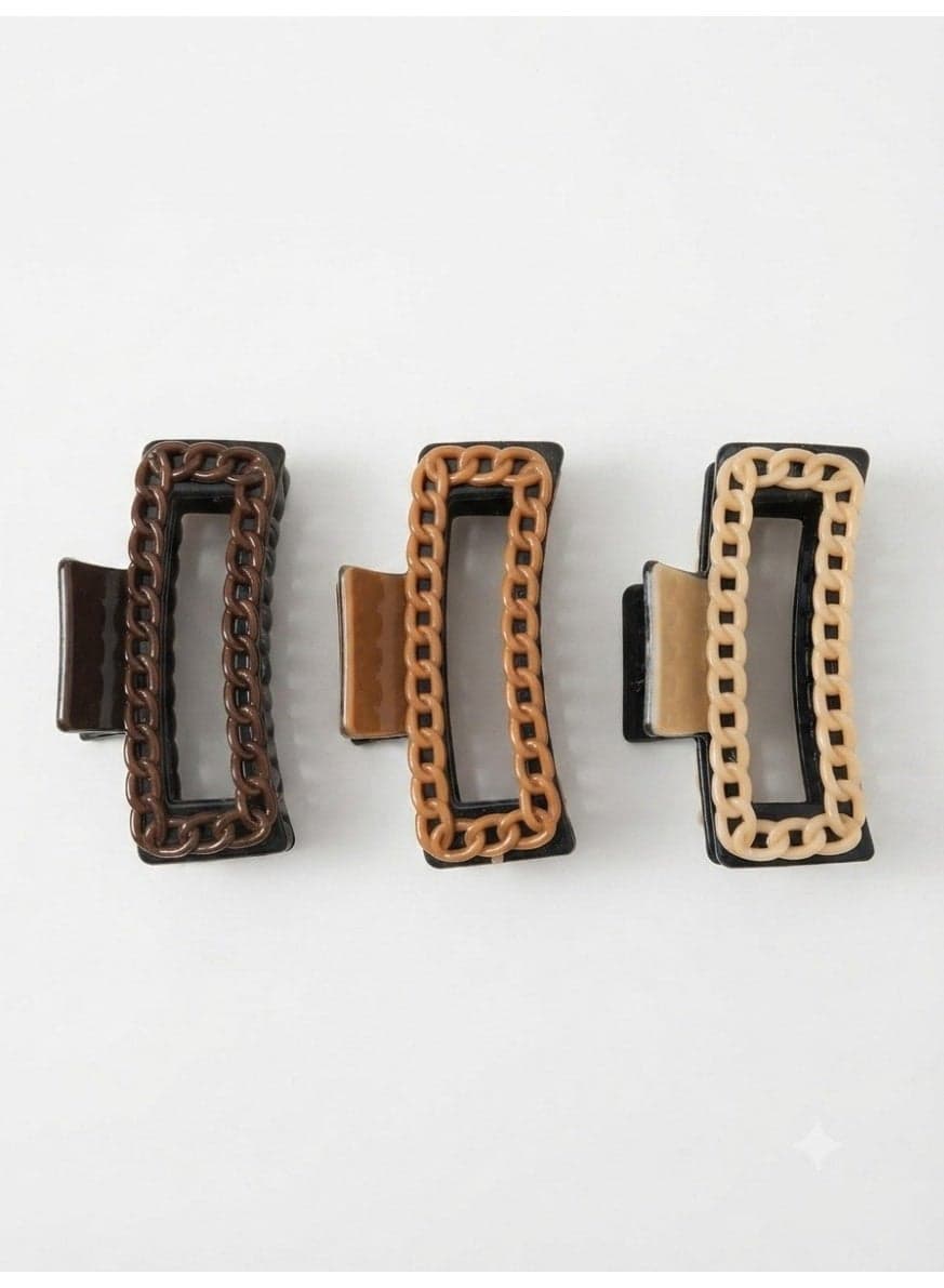 Rectangular hair clip with a stylish chain design – assorted colors – 1 piece – (color may vary) (3)
