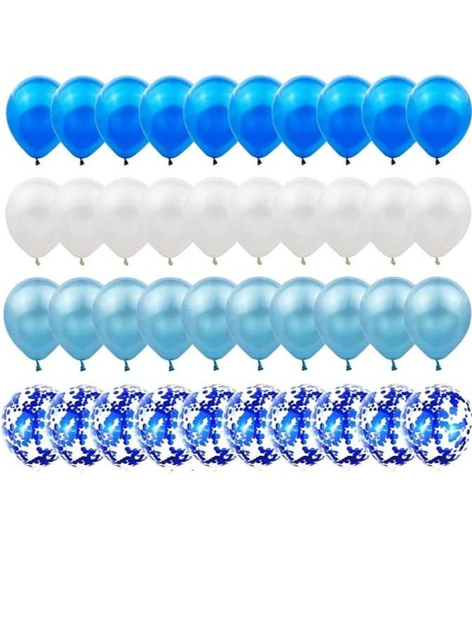 Confetti Balloons Blue White Latex Balloons Set Of 40, 12 Inch Helium Balloons Latex Confetti Balloons Balloon Ribbons For Wedding Birthday Party Decorations (Blue White)
