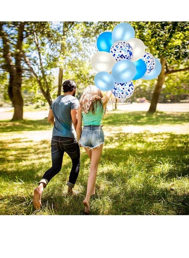 Confetti Balloons Blue White Latex Balloons Set Of 40, 12 Inch Helium Balloons Latex Confetti Balloons Balloon Ribbons For Wedding Birthday Party Decorations (Blue White) (3)